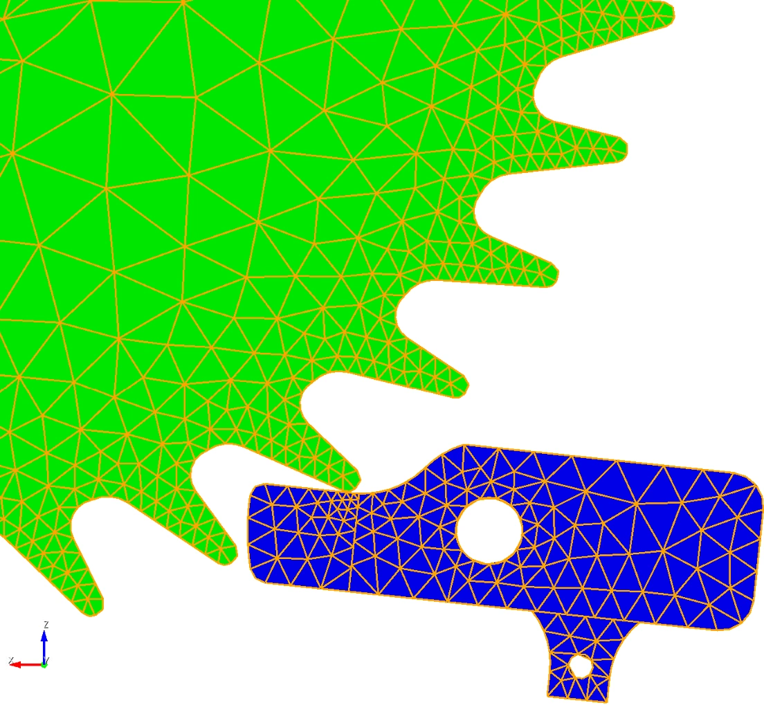 Very coarse mesh near the pawl and gear contact